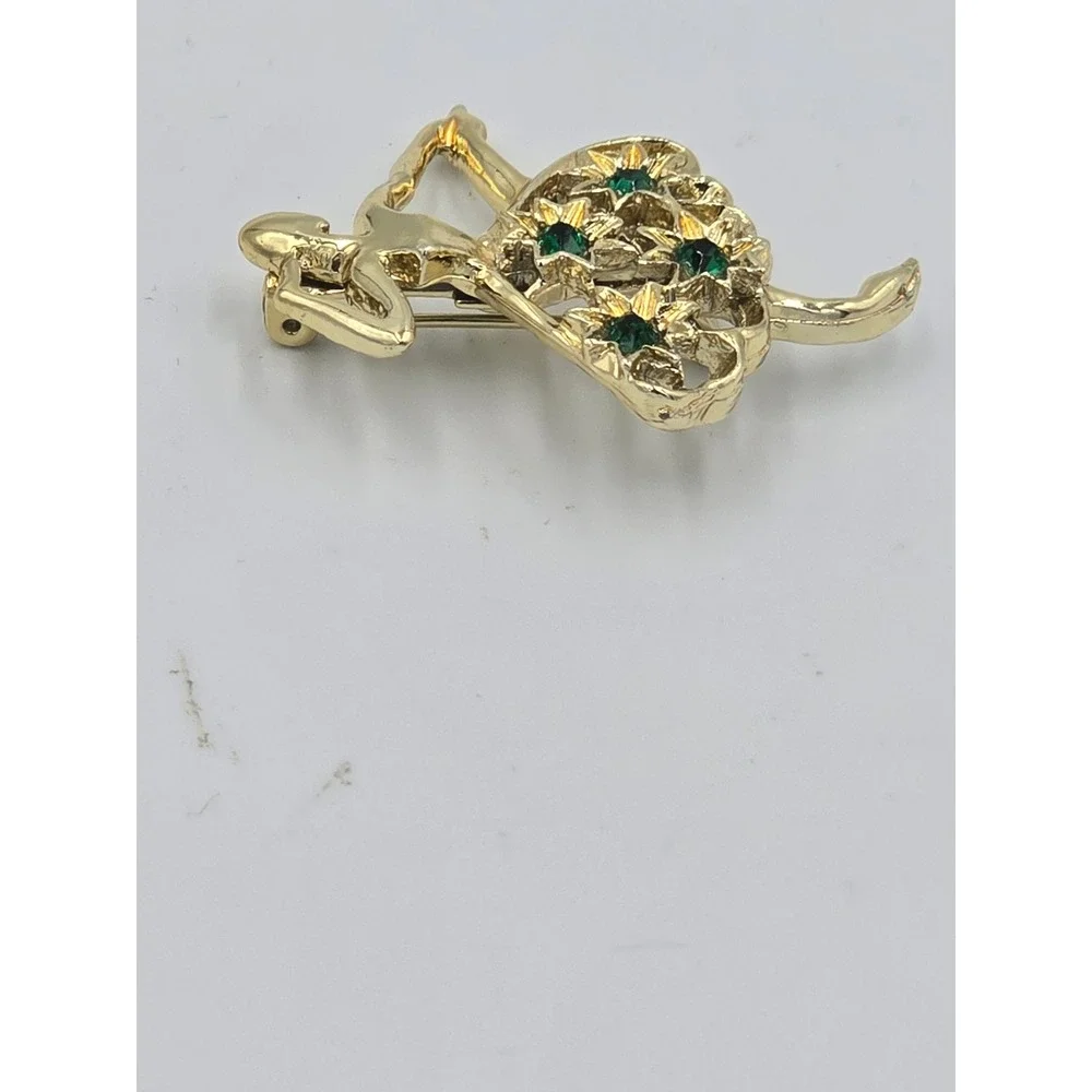 Vintage Gerry's Signed Ballerina Brooch Pin - Gold Tone & Green Rhinestones